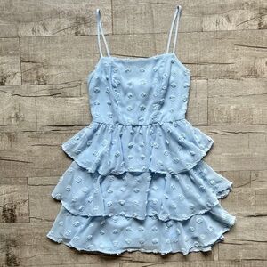 Francesca's Collection Trixxi Baby Blue Mesh Polka Dot Tiered Sleeveless Dress